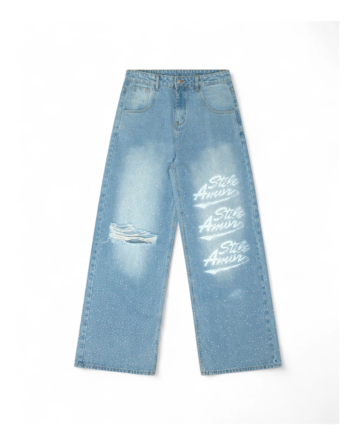 Stile Amor Rhinestone Baggy Jeans Blue