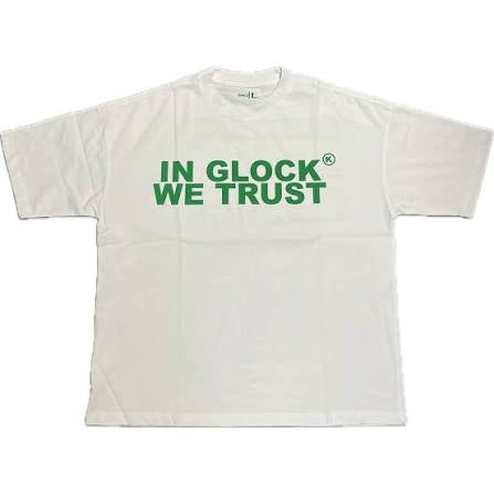 In Glock We Trust White Green (Multiple Sizes) (Brand New)
