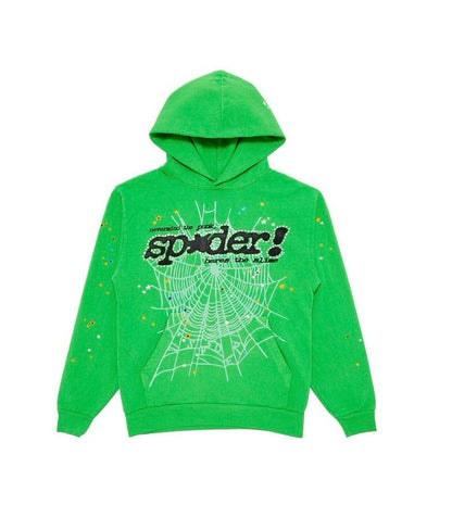 Sp5der Punk v2 Rhinestone Hoodie Bright Green