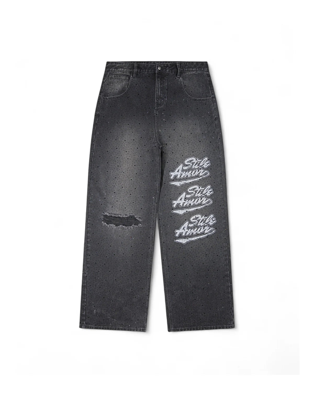 Stile Amor Rhinestone Baggy Jeans Black