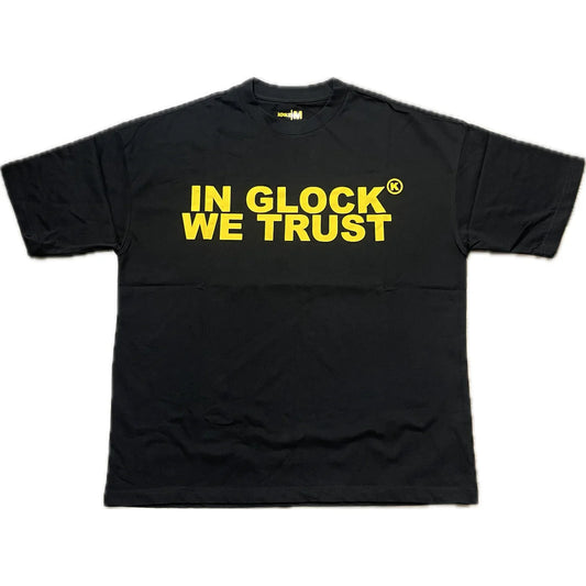 In Glock We Trust Black Yellow (Multiple Sizes) (Brand New)