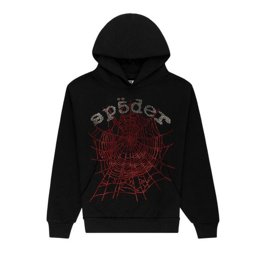Sp5der Rhinestone OG Web V2 Hoodie Black